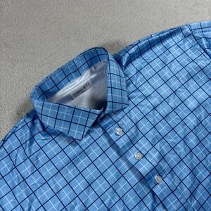 Collars & Co. Dress Collar Polo Shirt Men Large Blue Gingham Check Lightweight